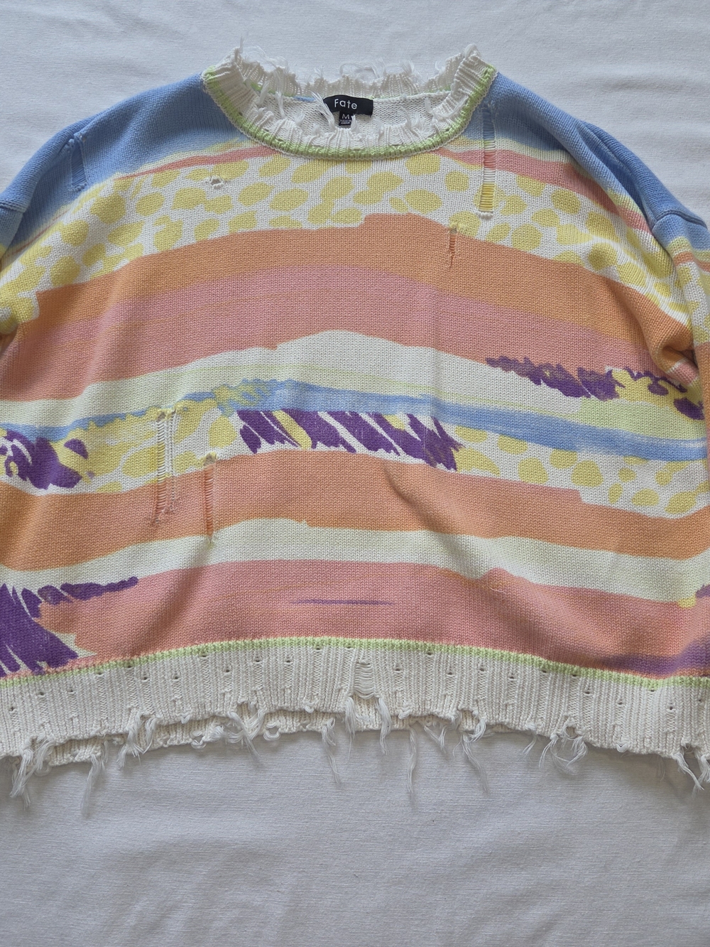 Fate Multicolor Pastel Stripe Distressed Sweater - Women's